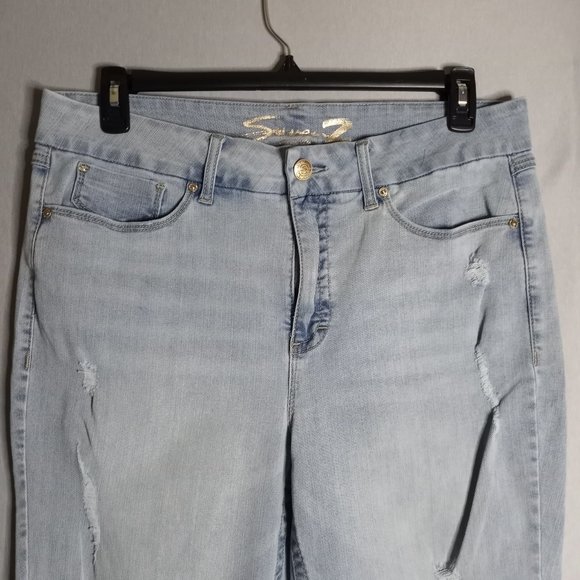 Seven7 Women's Tummy Less High-Rise Skinny Distressed Light Wash Jeans Size 16 - Picture 4 of 9